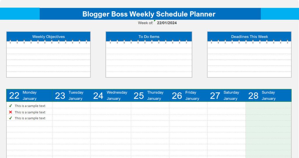 Excel Content Calendar