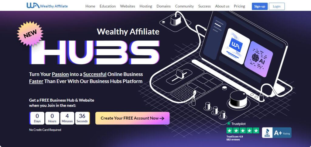 Wealthy Affiliate Hubs Homepage.