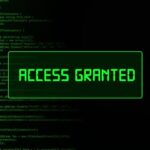 System login Animation of entering password on computer screen with access Granted message on screen, . Program interface with access granted. Cyber attack and crime