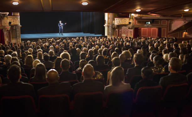 Audience watching performer on stage in theater