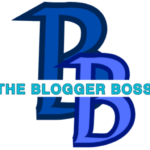 a blue logo with two capital B's and the slogan The Blogger Boss written through the centre in light blue.