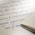 selective focus image of handwriting and pen